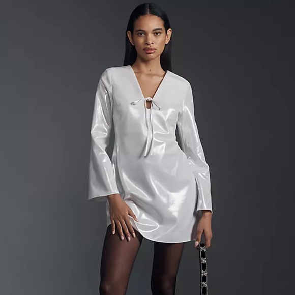 NWT By Anthropologie Long-Sleeve V-Neck Metallic Mini Dress